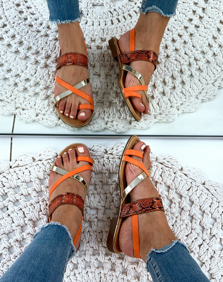 Orange multi-strap and toe sandals