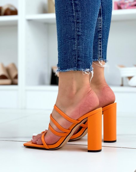 Orange Strappy High Heel Toe Loop Sandals