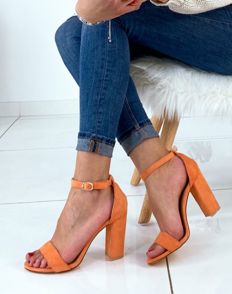Orange suede sandals with square heels