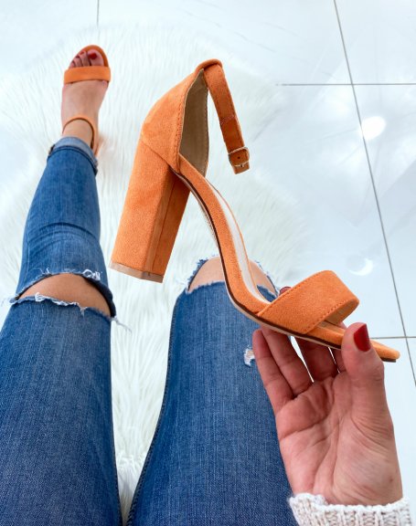 Orange suede sandals with square heels