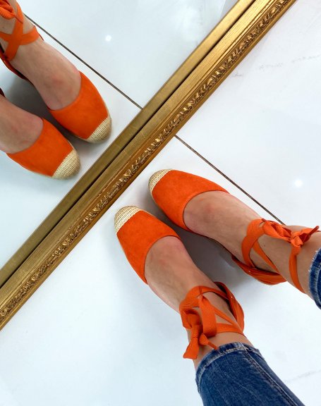 Orange suedette espadrilles with wedge heel