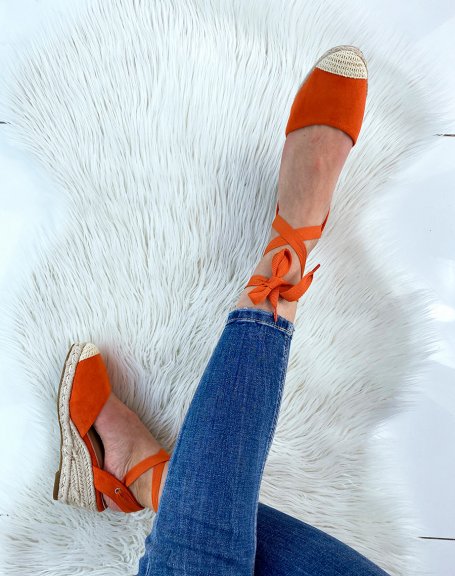 Orange suedette espadrilles with wedge heel