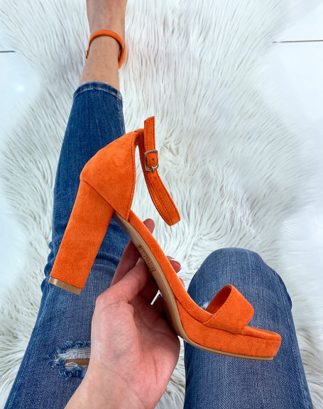 Orange suedette heeled sandals