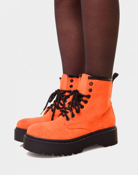 Orange suedette high-top chunky platform boots
