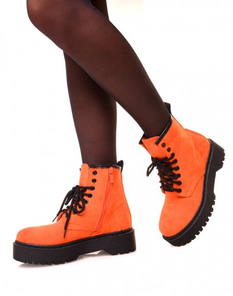 Orange suedette high-top chunky platform boots