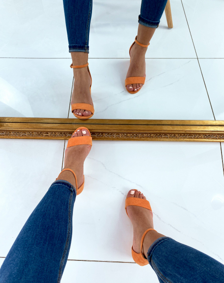 Orange suedette sandals with square heel