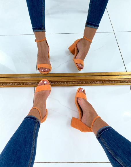Orange suedette sandals with square heel