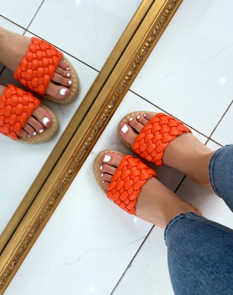 Orange woven mules with jute sole