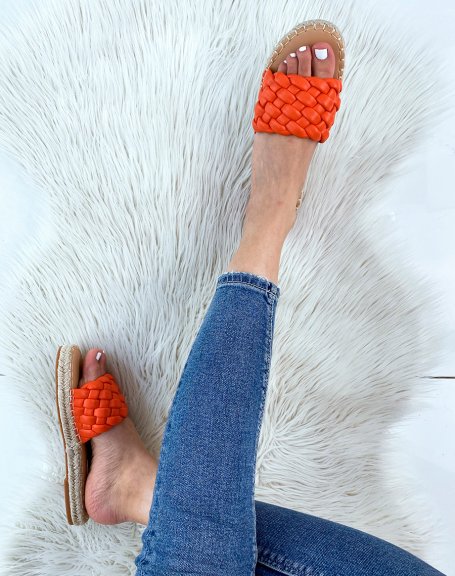 Orange woven mules with jute sole