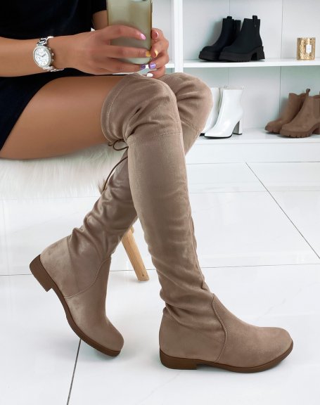 Over-the-knee boots in taupe suede