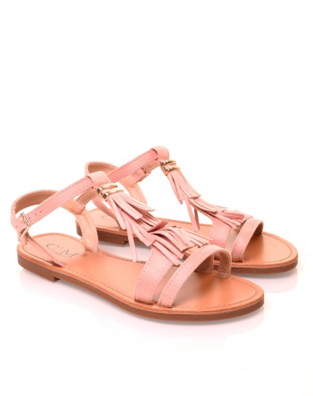 Pale pink fringed sandals