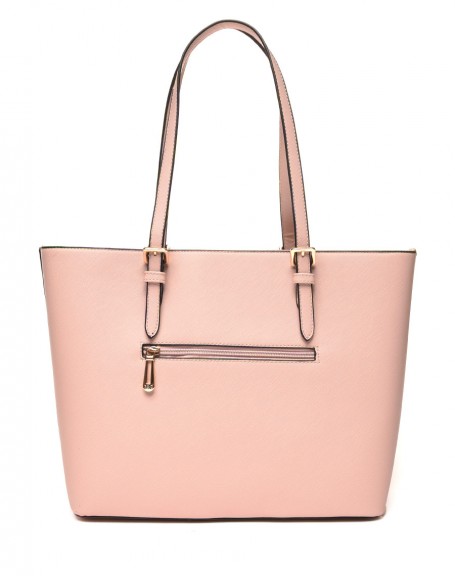 Pale pink handbag exterior snap pocket
