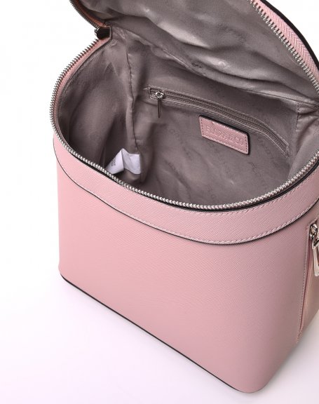 Pale pink rigid backpack with zippers
