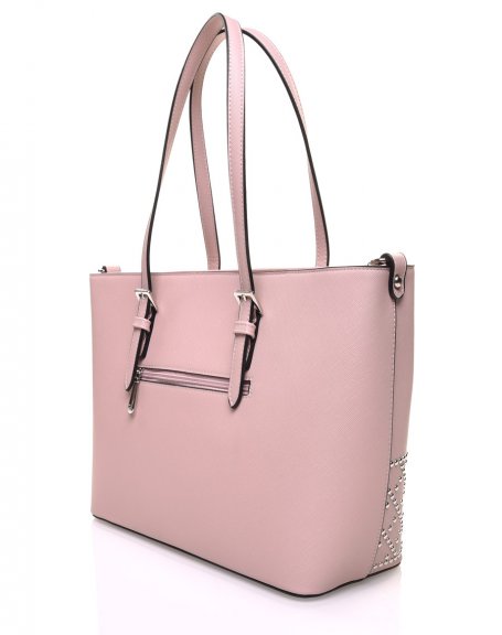 Pale pink studded handbag