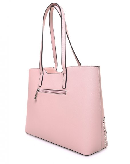 Pale pink studded tote bag