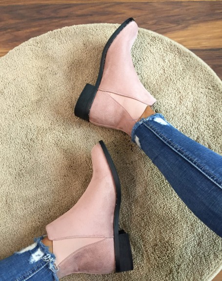 Pale pink suedette ankle boots
