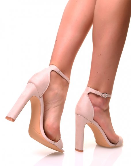 Pale pink suedette flat-heeled sandals