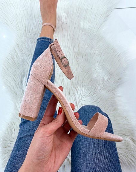 Pale pink suedette sandals with thin straps