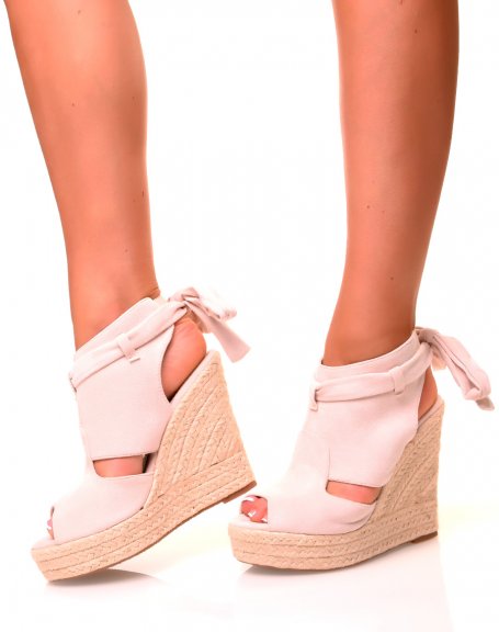 Pale pink suedette wedge sandals
