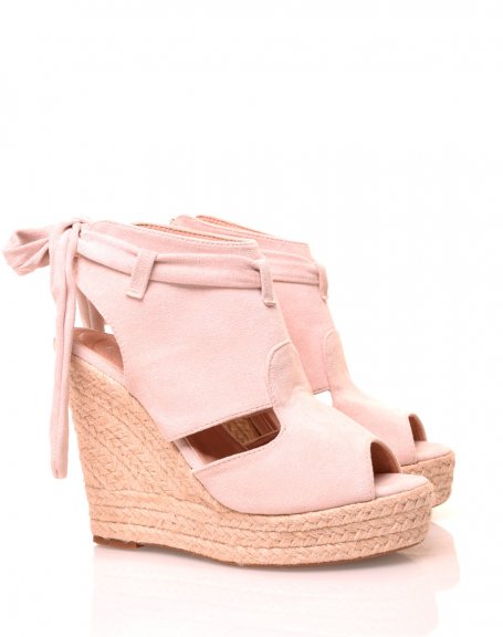 Pale pink suedette wedge sandals
