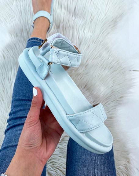 Pastel blue sandals with quilted double straps