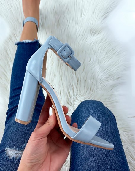 Pastel blue square buckle heeled sandals