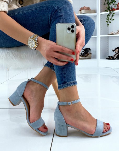 Pastel blue suedette low heel sandal