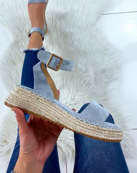 Pastel blue suedette platform slippers