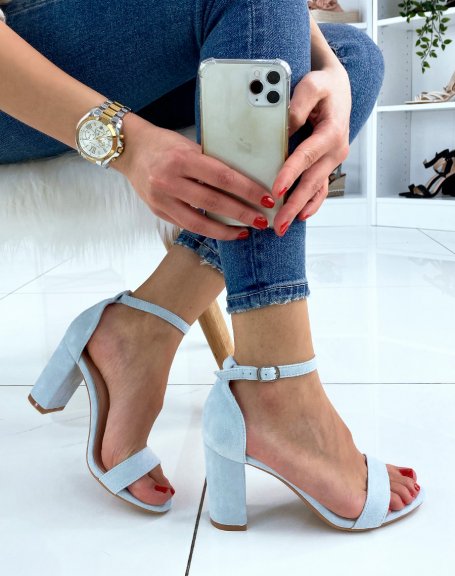Pastel blue suedette sandals with thin straps