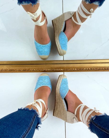 Pastel blue wedge espadrilles with long straps