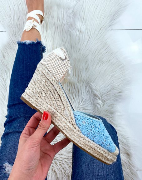 Pastel blue wedge espadrilles with long straps