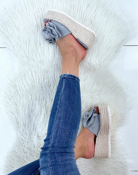 Pastel blue wedge mules with bow