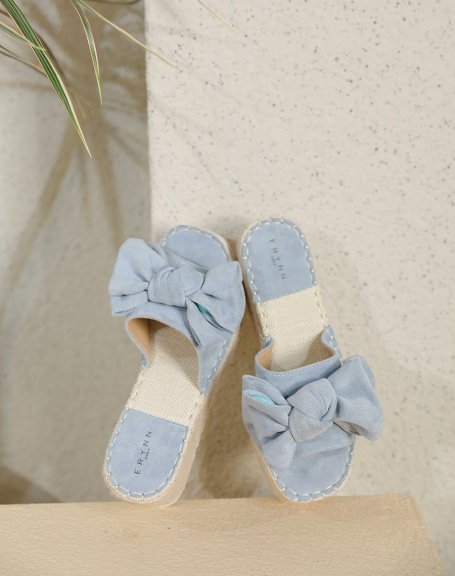 Pastel blue wedge mules with bow