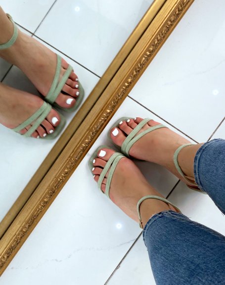 Pastel green suedette double strap sandals