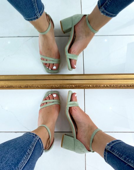 Pastel green suedette double strap sandals