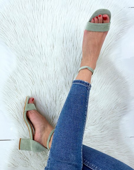Pastel green suedette low heel sandal
