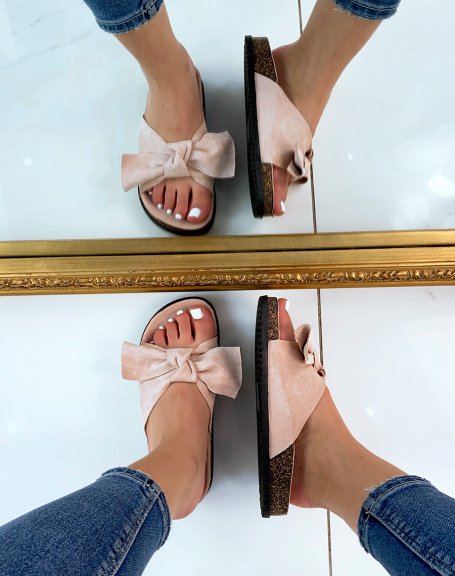 Pastel pink flat sandals with big bow