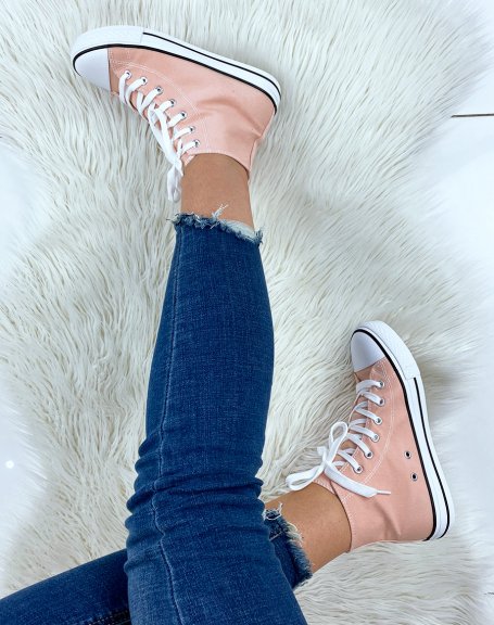 Pastel pink lace-up canvas high-top sneakers