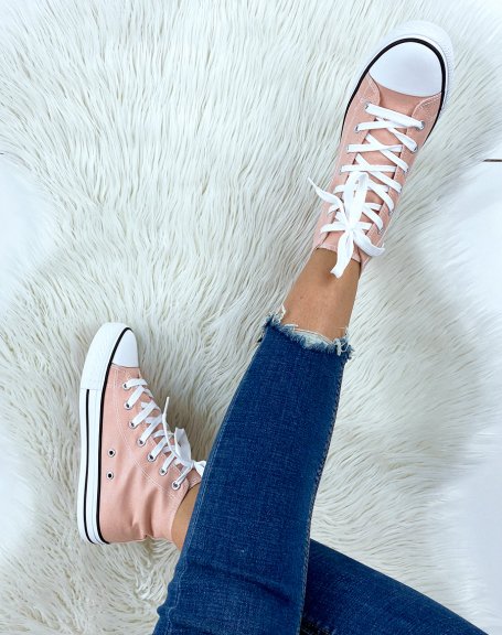 Pastel pink lace-up canvas high-top sneakers