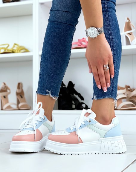 Pastel pink sneakers with white thick sole