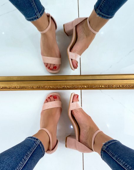Pastel pink suedette low heel sandal