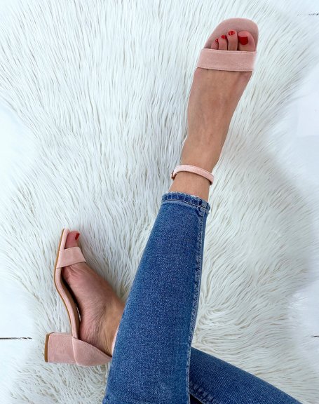 Pastel pink suedette low heel sandal