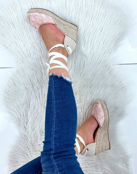 Pastel pink wedge espadrilles with long straps