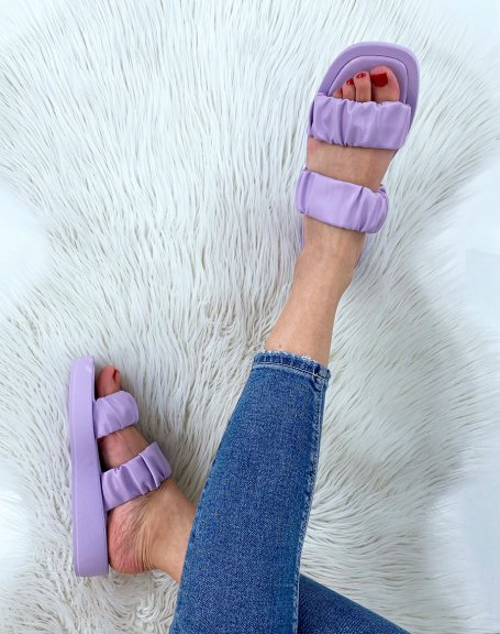 Pastel purple flat sandals with gathered straps