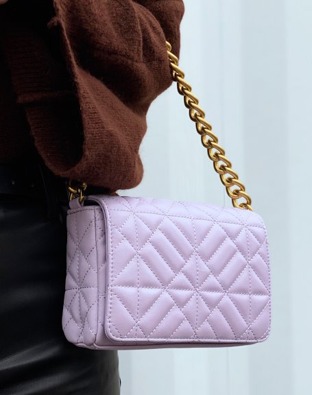 Pastel purple quilted chunky gold chain shoulder bag