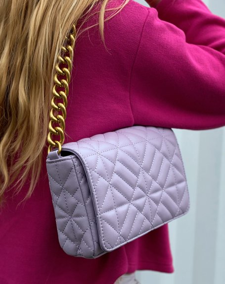 Pastel purple quilted chunky gold chain shoulder bag