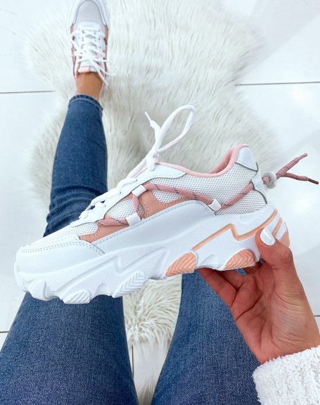 Pink bi-material chunky sole sneakers