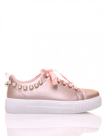 Pink chunky sole sneakers with pearls