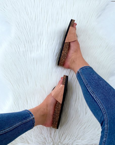 Pink croc-effect mules with buckles and anatomical soles