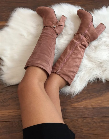 Pink entirely suedette lined boots